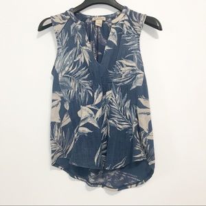 Lucky Brand Blue Leaf Sleeveless Top XS